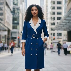 Elegant‎ Vintage Blue Double-Breasted Dress